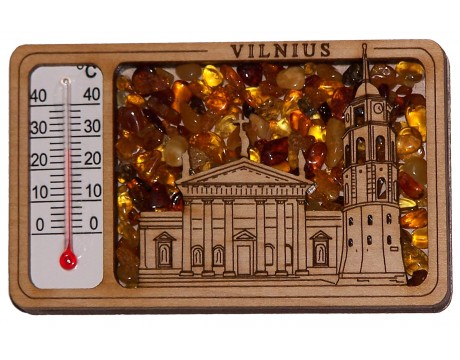 Magnetukas - termometras "Vilniaus arkikatedra" su gintaru