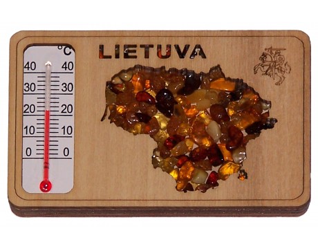 Magnetukas - termometras "Lietuvos kontūras" su gintaru